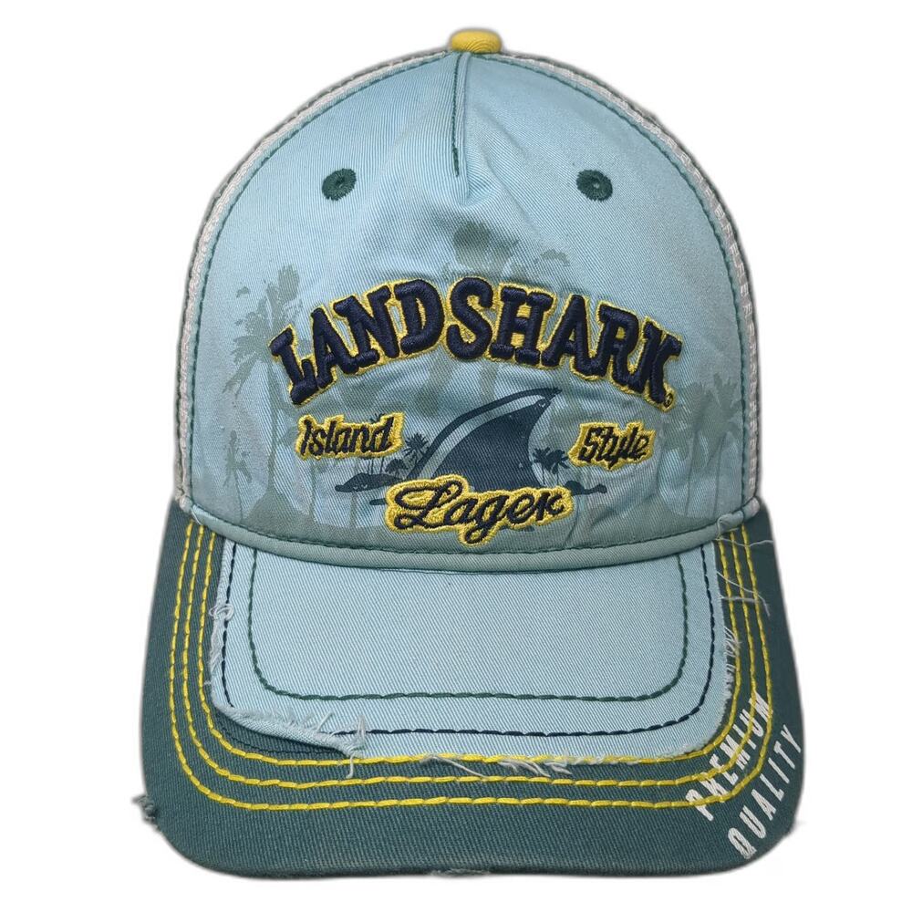 LandShark Trucker Hat Blue One Size Mesh Snapback Distressed Island Style Lager